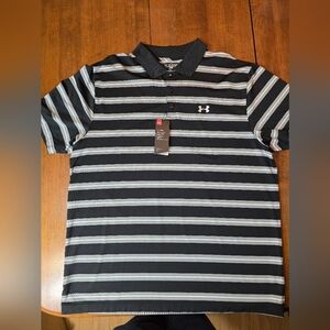 Under Armour Black Striped Men's Polo; Loose Fitted 2XL/2TG/2EG